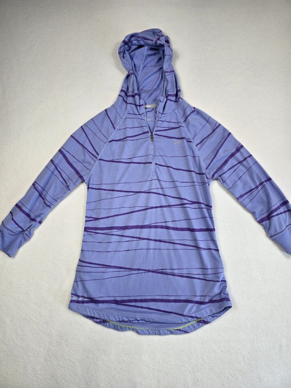 Nike Running Womens M Dri-Fit Hooded Pullover Long Sleeve Top Purple Striped